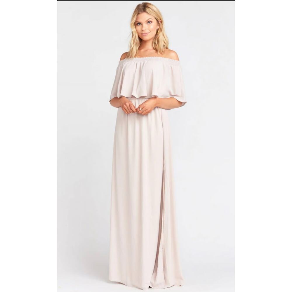 Show Me Your Mumu Dress NWT Blush Pink Hacienda Off Shoulder High Slit Maxi M